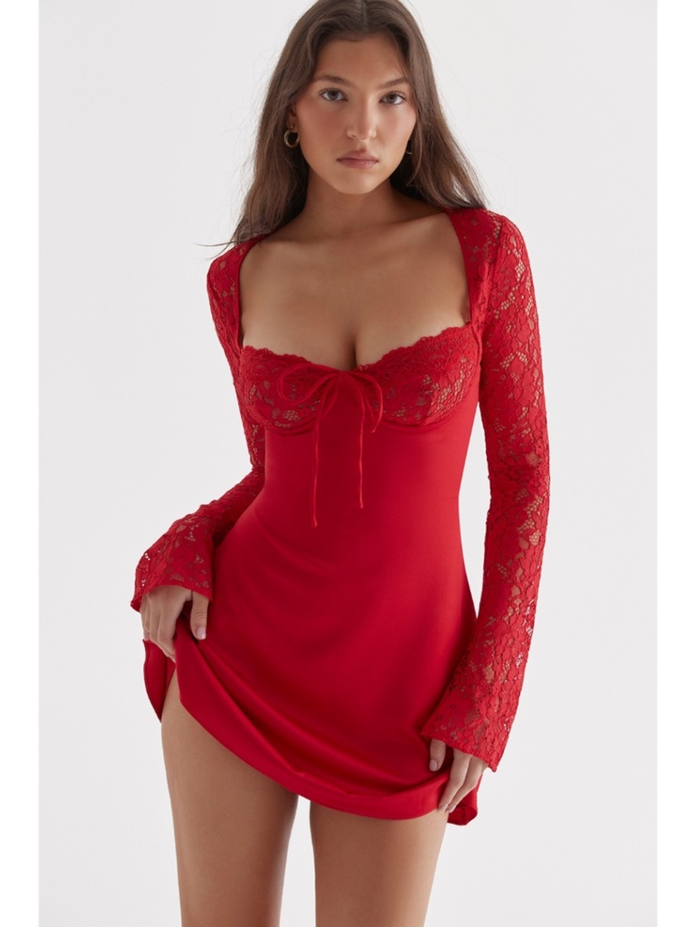 NEW House of CB Jennica Satin and Lace Dress Red Small with Regular Cup
